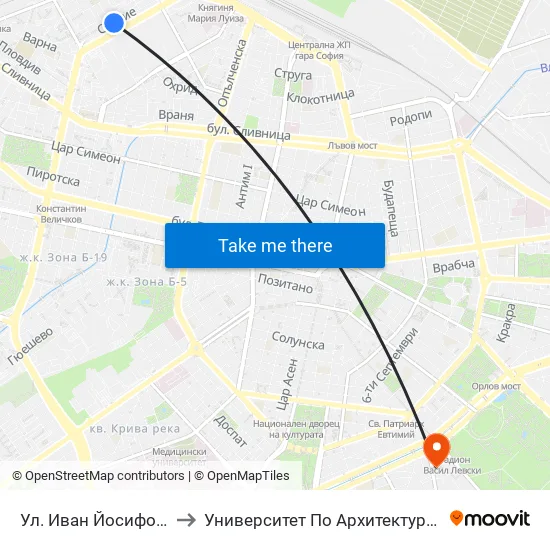 Ул. Иван Йосифов / Ivan Yosifov St. (1950) to Университет По Архитектура, Строителство И Геодезия - Ректорат map