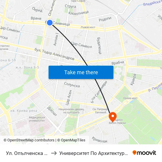 Ул. Опълченска / Opalchenska St. (2081) to Университет По Архитектура, Строителство И Геодезия - Ректорат map