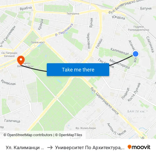Ул. Калиманци / Kalimantsi St. (1973) to Университет По Архитектура, Строителство И Геодезия - Ректорат map
