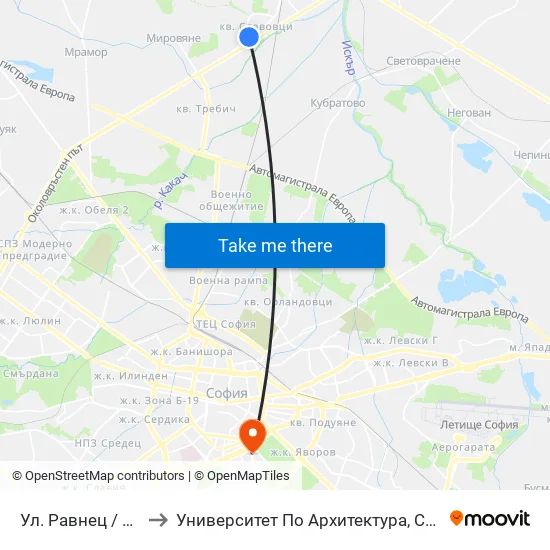 👋 Ул. Равнец / Ravnets St. (2151) to Университет По Архитектура, Строителство И Геодезия - Ректорат map