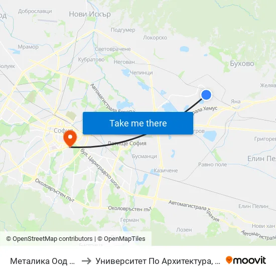 Металика Оод / Metalika Ltd. (1160) to Университет По Архитектура, Строителство И Геодезия - Ректорат map