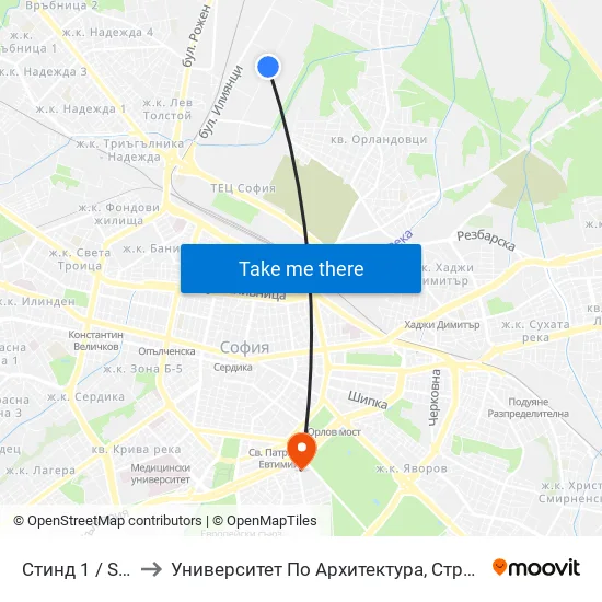 Стинд 1 / Stind 1 (0550) to Университет По Архитектура, Строителство И Геодезия - Ректорат map