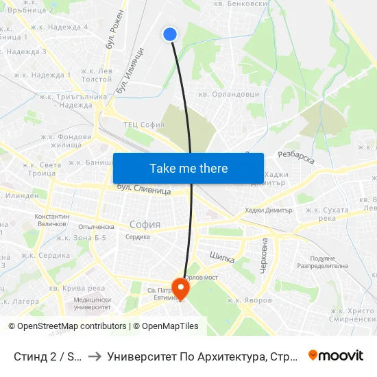 Стинд 2 / Stind 2 (0551) to Университет По Архитектура, Строителство И Геодезия - Ректорат map