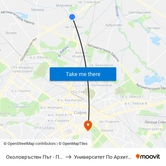 Околовръстен Път - По Желание / Ring Road - on Demand (1185) to Университет По Архитектура, Строителство И Геодезия - Ректорат map