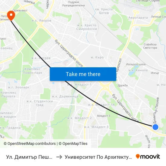 Ул. Димитър Пешев / Dimitar Peshev St. (1930) to Университет По Архитектура, Строителство И Геодезия - Ректорат map