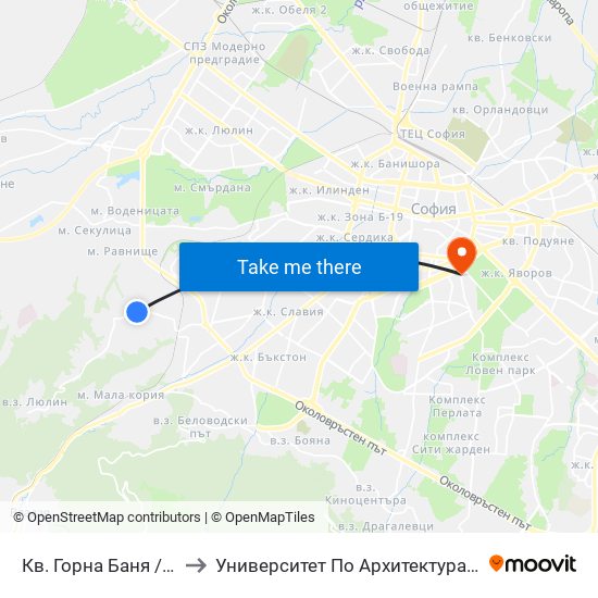 Кв. Горна Баня / Gorna Banya Qr. (0829) to Университет По Архитектура, Строителство И Геодезия - Ректорат map