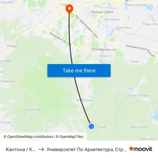 Кантона / Kantona (0791) to Университет По Архитектура, Строителство И Геодезия - Ректорат map