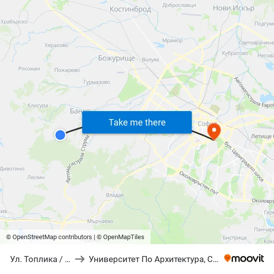 Ул. Топлика / Toplika St. (0870) to Университет По Архитектура, Строителство И Геодезия - Ректорат map