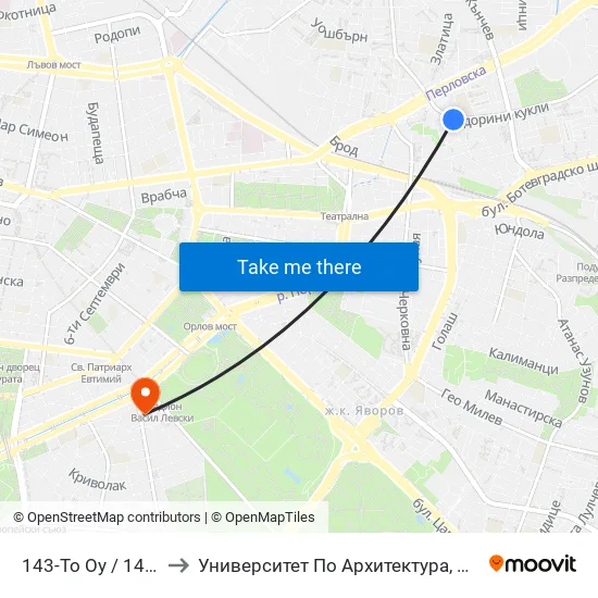 143-То Оу / 143-Th School (2396) to Университет По Архитектура, Строителство И Геодезия - Ректорат map