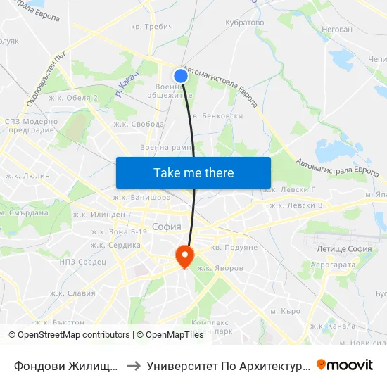 Фондови Жилища / Fondovi Zhilishta (2293) to Университет По Архитектура, Строителство И Геодезия - Ректорат map