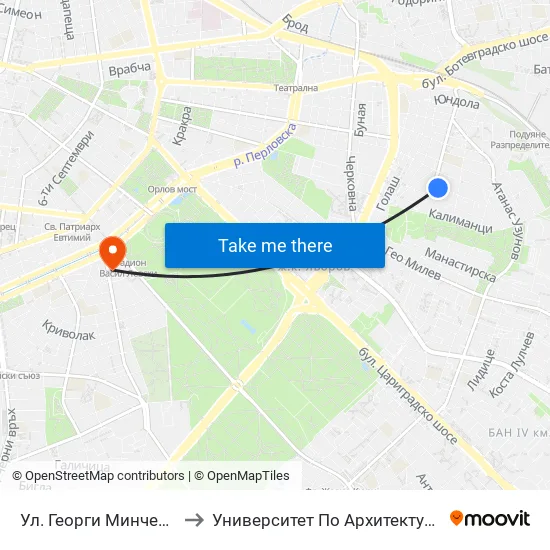 Ул. Георги Минчев / Georgi Minchev St. (1924) to Университет По Архитектура, Строителство И Геодезия - Ректорат map