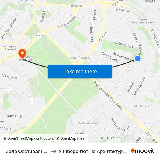 Зала Фестивална / Festivalna Hall (0729) to Университет По Архитектура, Строителство И Геодезия - Ректорат map