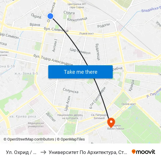 Ул. Охрид / Ohrid St. (2105) to Университет По Архитектура, Строителство И Геодезия - Ректорат map