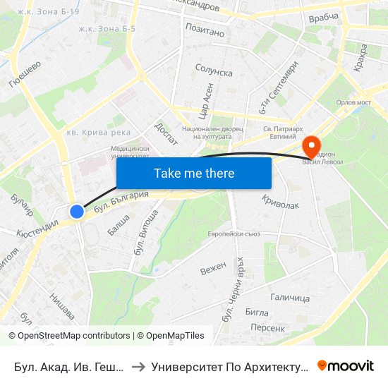 Бул. Акад. Ив. Гешов / Ivan Geshov Blvd. (0269) to Университет По Архитектура, Строителство И Геодезия - Ректорат map