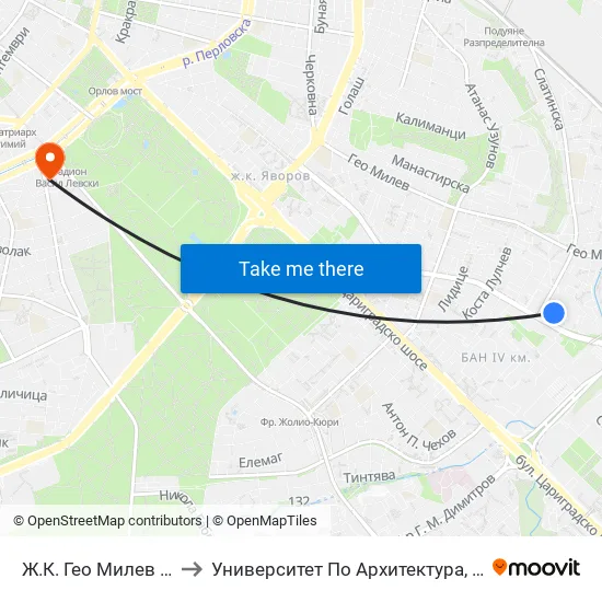 🚌 Ж.К. Гео Милев / Geo Milev Qr. (2595) to Университет По Архитектура, Строителство И Геодезия - Ректорат map
