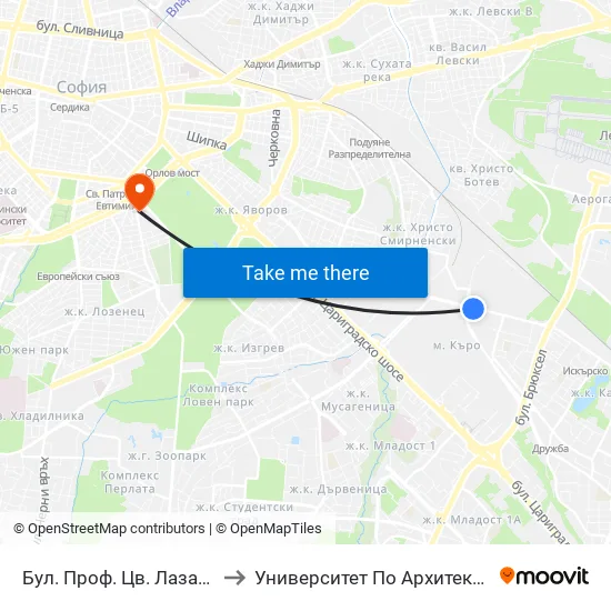 Бул. Проф. Цв. Лазаров / Prof. Tsv. Lazarov Blvd. (0370) to Университет По Архитектура, Строителство И Геодезия - Ректорат map