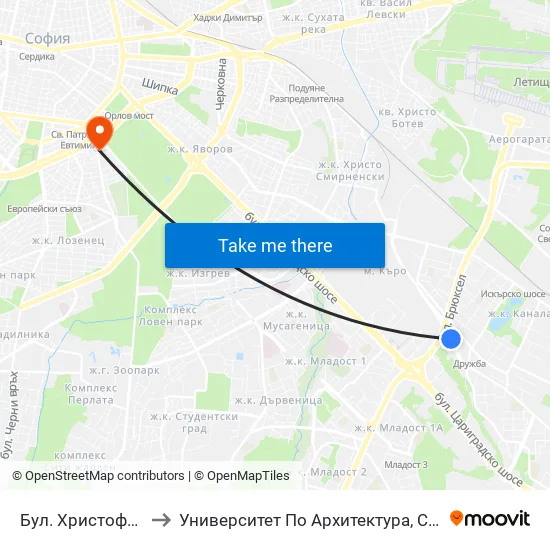 Бул. Христофор Колумб (0373) to Университет По Архитектура, Строителство И Геодезия - Ректорат map