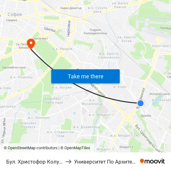 Бул. Христофор Колумб / Christopher Columbus Blvd. (0578) to Университет По Архитектура, Строителство И Геодезия - Ректорат map