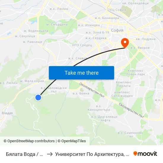 Бялата Вода / Byalata Voda (6063) to Университет По Архитектура, Строителство И Геодезия - Ректорат map