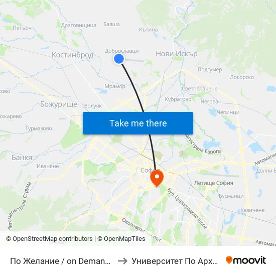 Летище Доброславци / Dobroslavtsi Airport (1005) to Университет По Архитектура, Строителство И Геодезия - Ректорат map