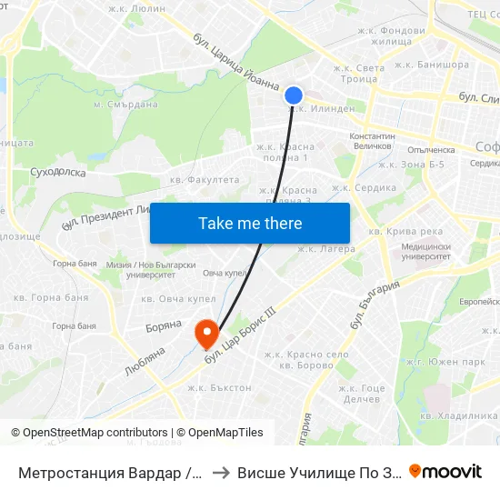 Метростанция Вардар / Vardar Metro Station (1045) to Висше Училище По Застраховане И Финанси map