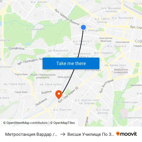 Метростанция Вардар / Vardar Metro Station (1046) to Висше Училище По Застраховане И Финанси map
