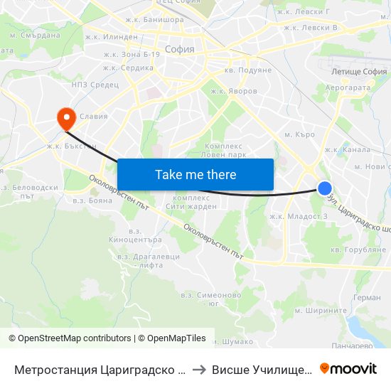 Метростанция Цариградско Шосе / Tsarigradsko Shosse Metro Station (1017) to Висше Училище По Застраховане И Финанси map