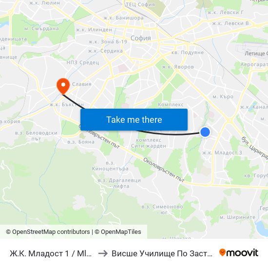 Ж.К. Младост 1 / Mladost 1 Qr. (0662) to Висше Училище По Застраховане И Финанси map