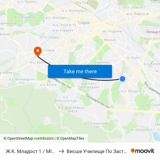 Ж.К. Младост 1 / Mladost 1 Qr. (0662) to Висше Училище По Застраховане И Финанси map