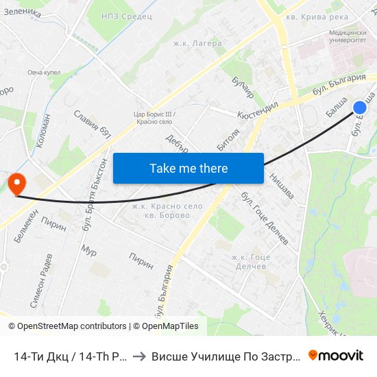 14-Ти Дкц / 14-Th Polyclinic (0011) to Висше Училище По Застраховане И Финанси map