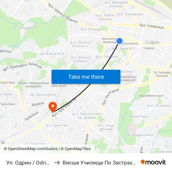 Ул. Одрин / Odrin St. (2076) to Висше Училище По Застраховане И Финанси map