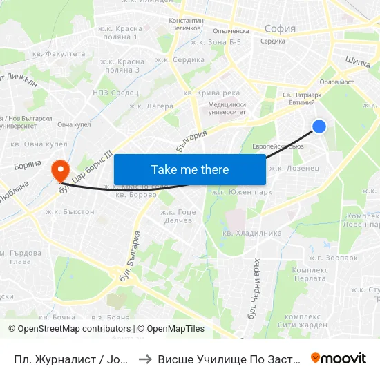 Пл. Журналист / Journalist Sq. (1273) to Висше Училище По Застраховане И Финанси map