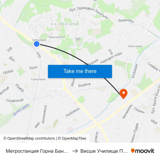 Метростанция Горна Баня / Gorna Banya Metro Station (0685) to Висше Училище По Застраховане И Финанси map