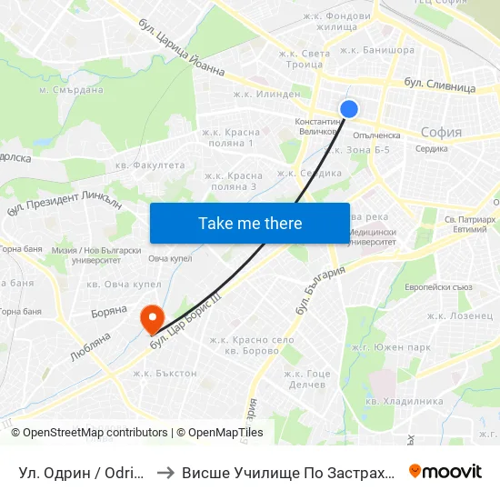 Ул. Одрин / Odrin St. (2077) to Висше Училище По Застраховане И Финанси map