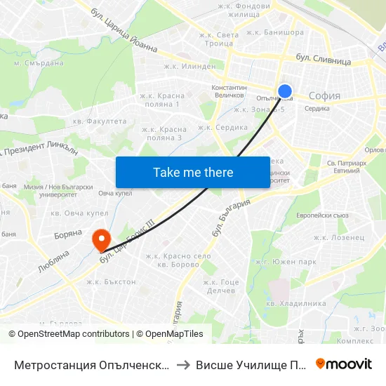 Ⓜ️ Метростанция Опълченска / Opalchenska Metro Station (1058) to Висше Училище По Застраховане И Финанси map