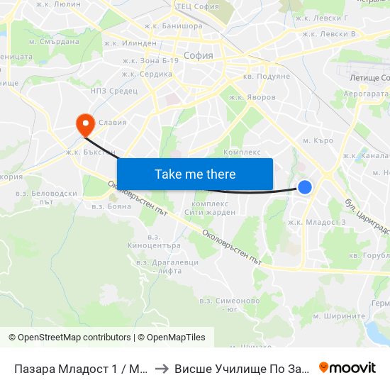 Пазара Младост 1 / Mladost 1 Market (0969) to Висше Училище По Застраховане И Финанси map