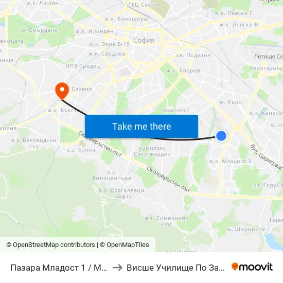 Ⓜ️ Пазара Младост 1 / Mladost 1 Market (0969) to Висше Училище По Застраховане И Финанси map