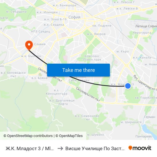 Ж.К. Младост 3 / Mladost 3 Qr. (0665) to Висше Училище По Застраховане И Финанси map