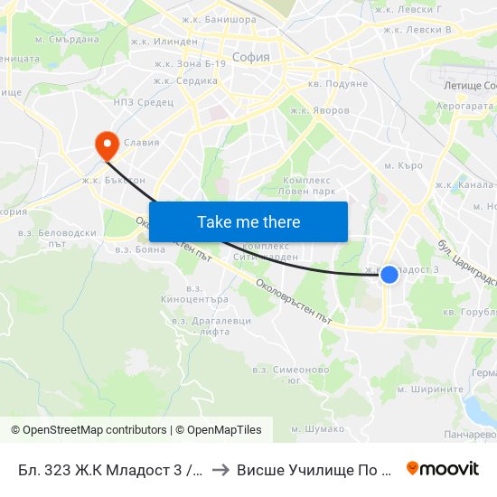 Бл. 323 Ж.К Младост 3 / Bl. 323, Mladost 3 Qr. (2486) to Висше Училище По Застраховане И Финанси map