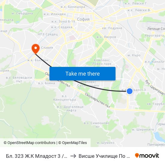 Бл. 323 Ж.К Младост 3 / Bl. 323, Mladost 3 Qr. (2487) to Висше Училище По Застраховане И Финанси map