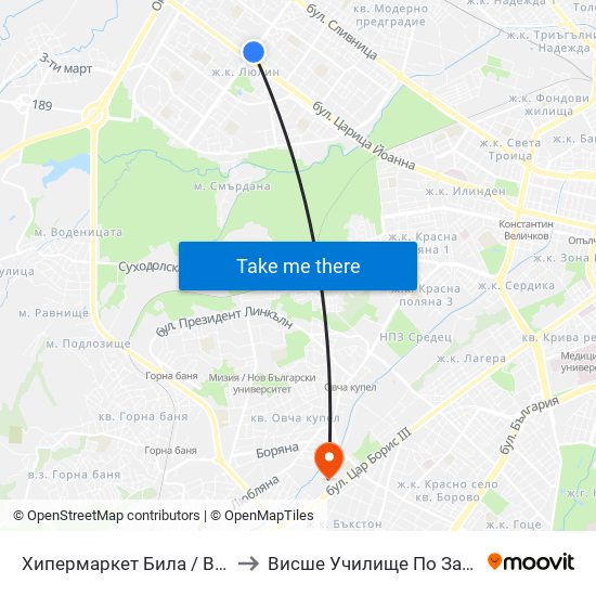 Хипермаркет Била / Billa Hypermarket (2306) to Висше Училище По Застраховане И Финанси map