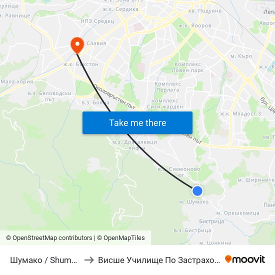 Шумако / Shumako (2377) to Висше Училище По Застраховане И Финанси map