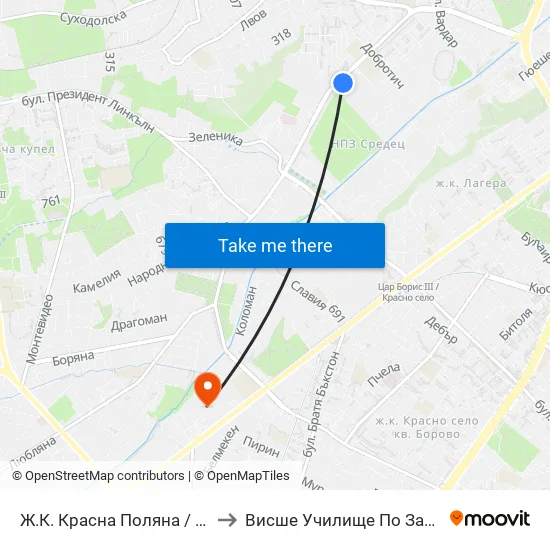 Ж.К. Красна Поляна / Krasna Polyana (0633) to Висше Училище По Застраховане И Финанси map