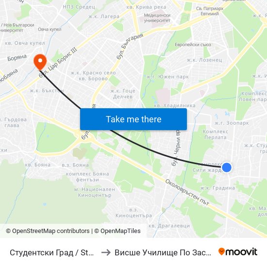 Студентски Град / Students' Town (2381) to Висше Училище По Застраховане И Финанси map