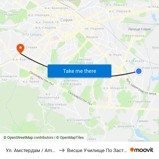 Ул. Амстердам / Amsterdam St. (2587) to Висше Училище По Застраховане И Финанси map