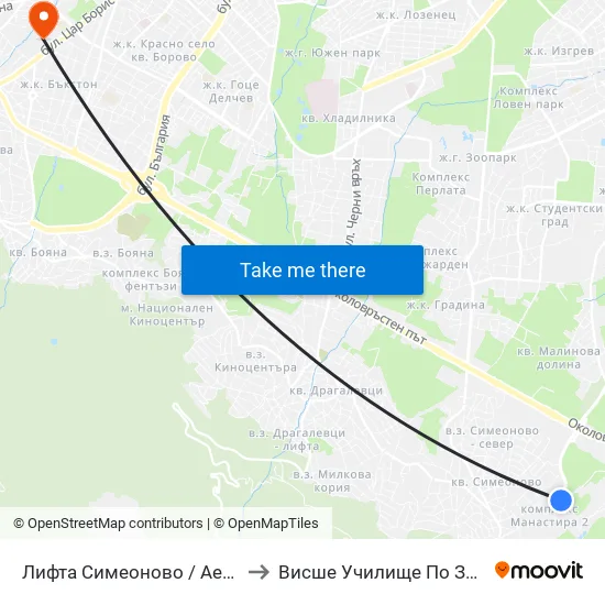 🚠 Лифта Симеоново / Aerial Lift Simeonovo (1011) to Висше Училище По Застраховане И Финанси map