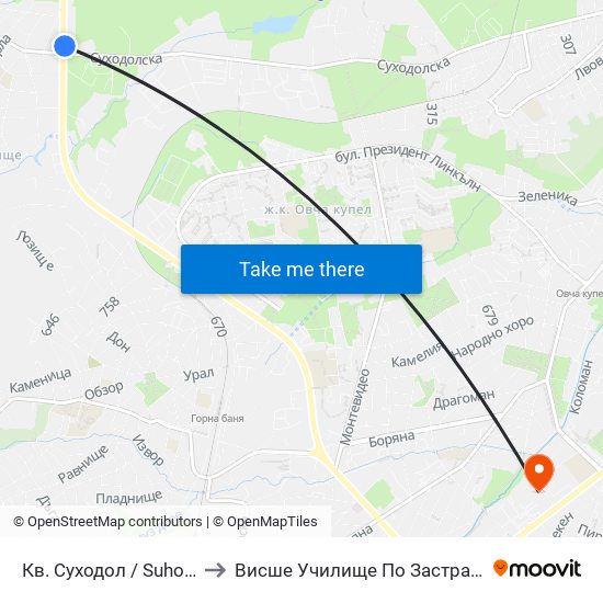 Кв. Суходол / Suhodol Qr. (1170) to Висше Училище По Застраховане И Финанси map