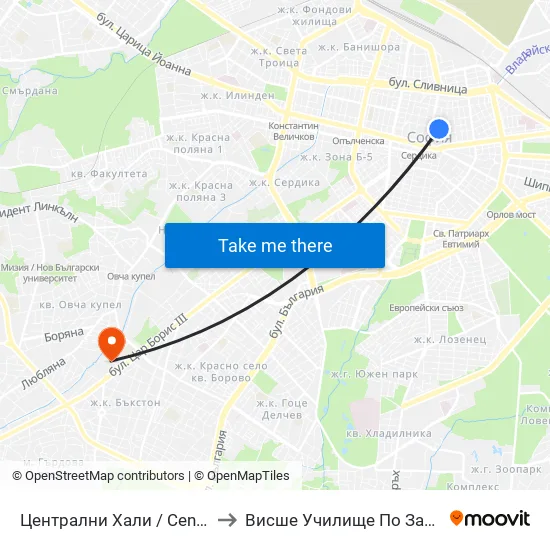 Централни Хали / Central Market Hall (2335) to Висше Училище По Застраховане И Финанси map