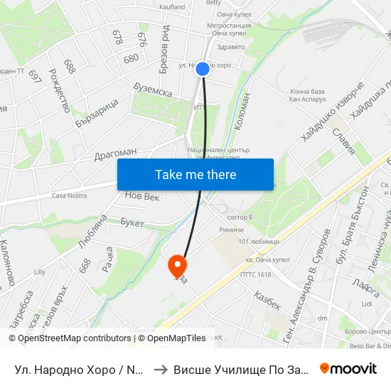 Ул. Народно Хоро / Narodno Horo St. (2054) to Висше Училище По Застраховане И Финанси map