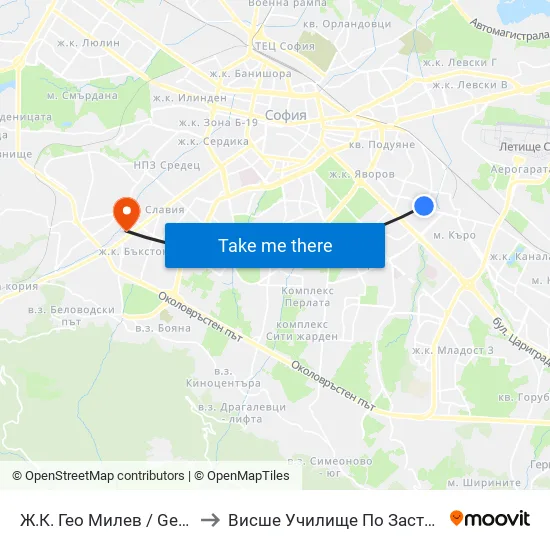 🚌 Ж.К. Гео Милев / Geo Milev Qr. (0597) to Висше Училище По Застраховане И Финанси map